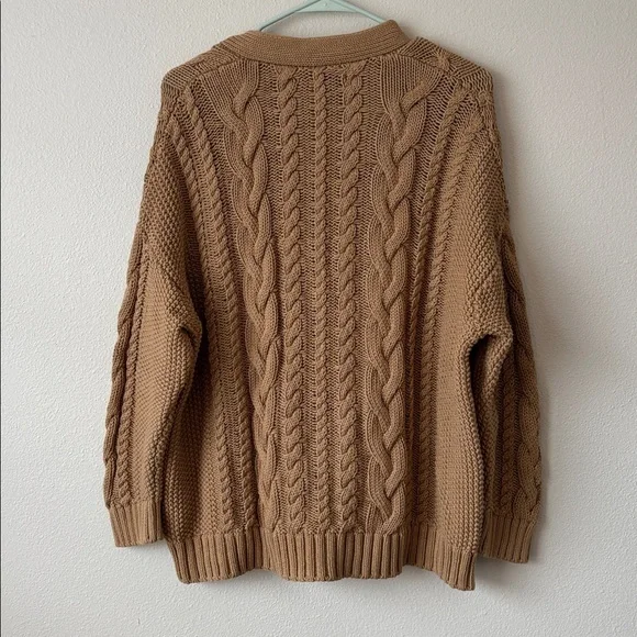 Quince 100% Organic Cotton Oversized Cable Cardigan in Camel women’s size XS - Picture 9 of 9